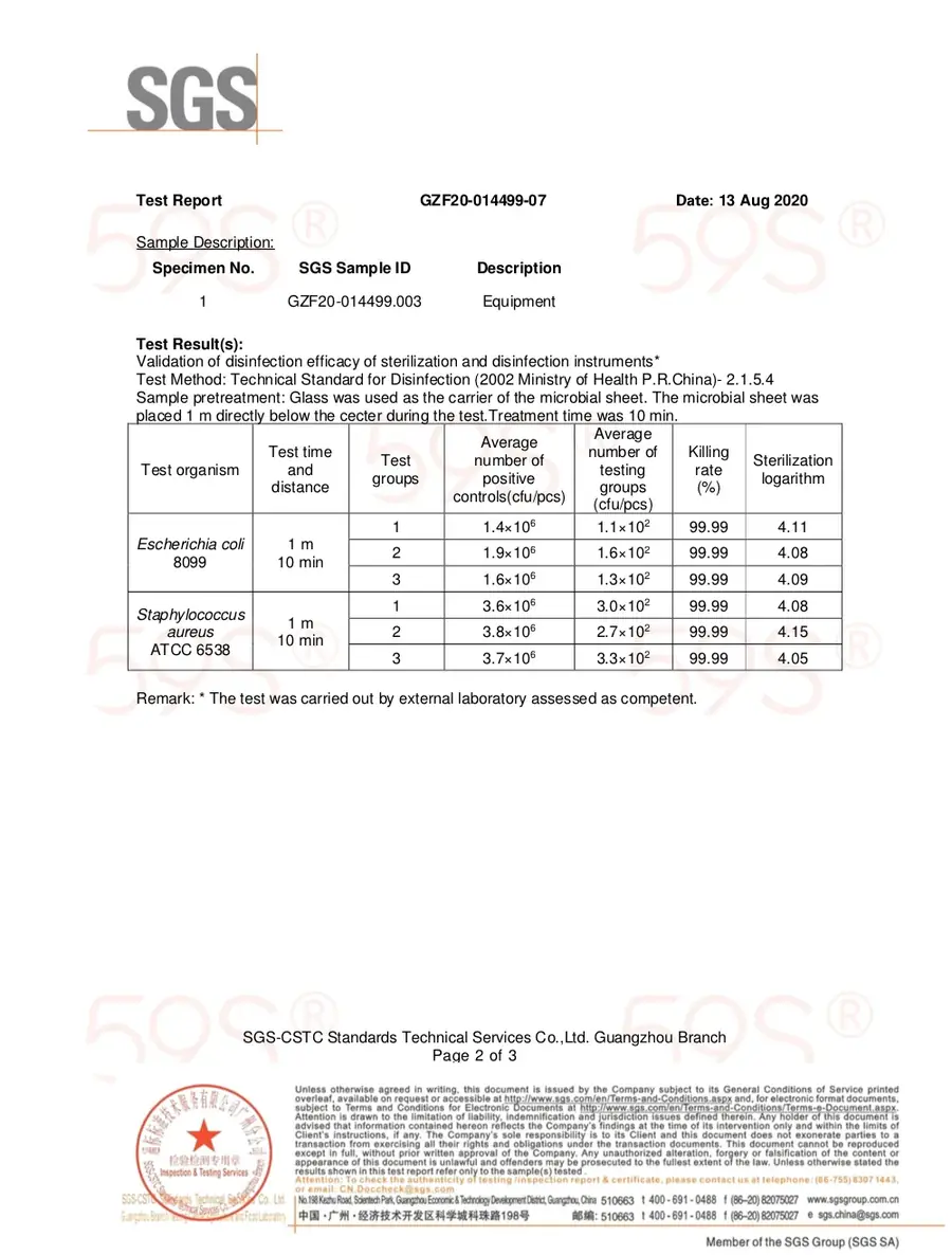 SGS Test Report GZF20-014499 for H1N1 virus inactivation with UV-Life ultraviolet UV-C light
