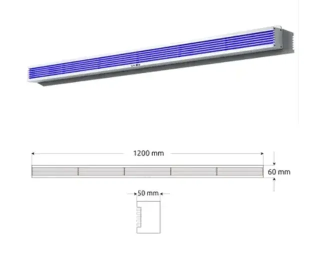UV-Life X50 UV-C sanitizing bar, 1200 mm, product view and technical drawing