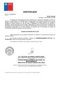 Registro do Instituto de Salud Pública do Chile (ISP) para a UV-Life, página 1